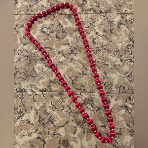 Vintage red satin & gold bead 30" necklace